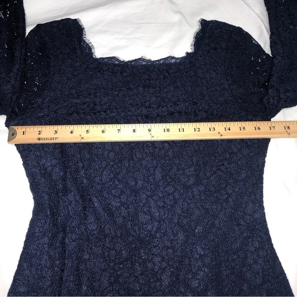 Adrianna Papell Navy Blue Lace Sheath Dress Size 8 Exposed Zipper Stretch - Picture 8 of 11